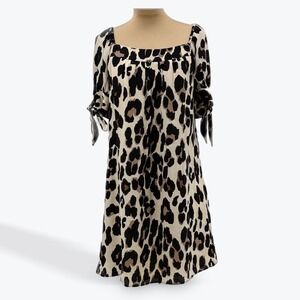 VINTAGE Nanette Lepore Women's Leopard Print Dress Size 6 Square Neck Tie Sleeve